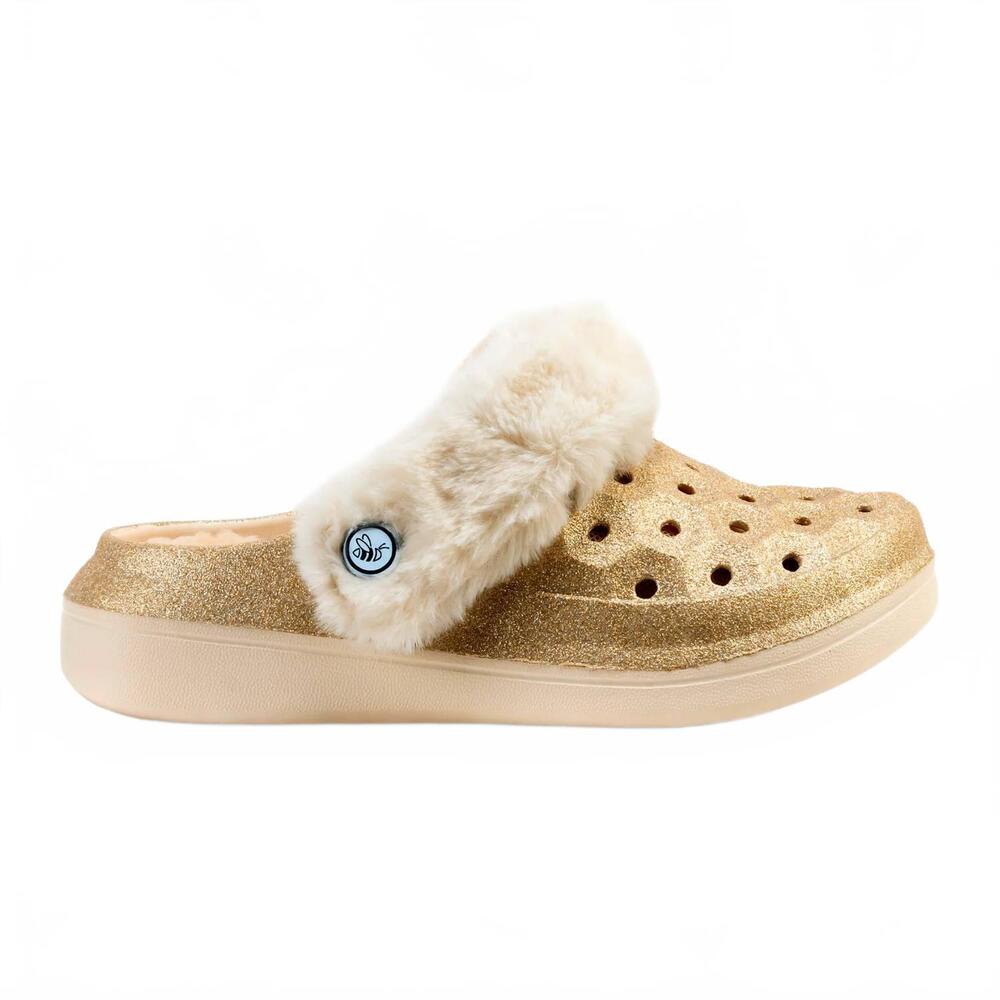 NEW JOYBEES girl's varsity trendsetter lined clog in gold glitter